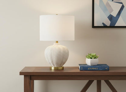 Gold & White Urn Table Lamp w/ Shade