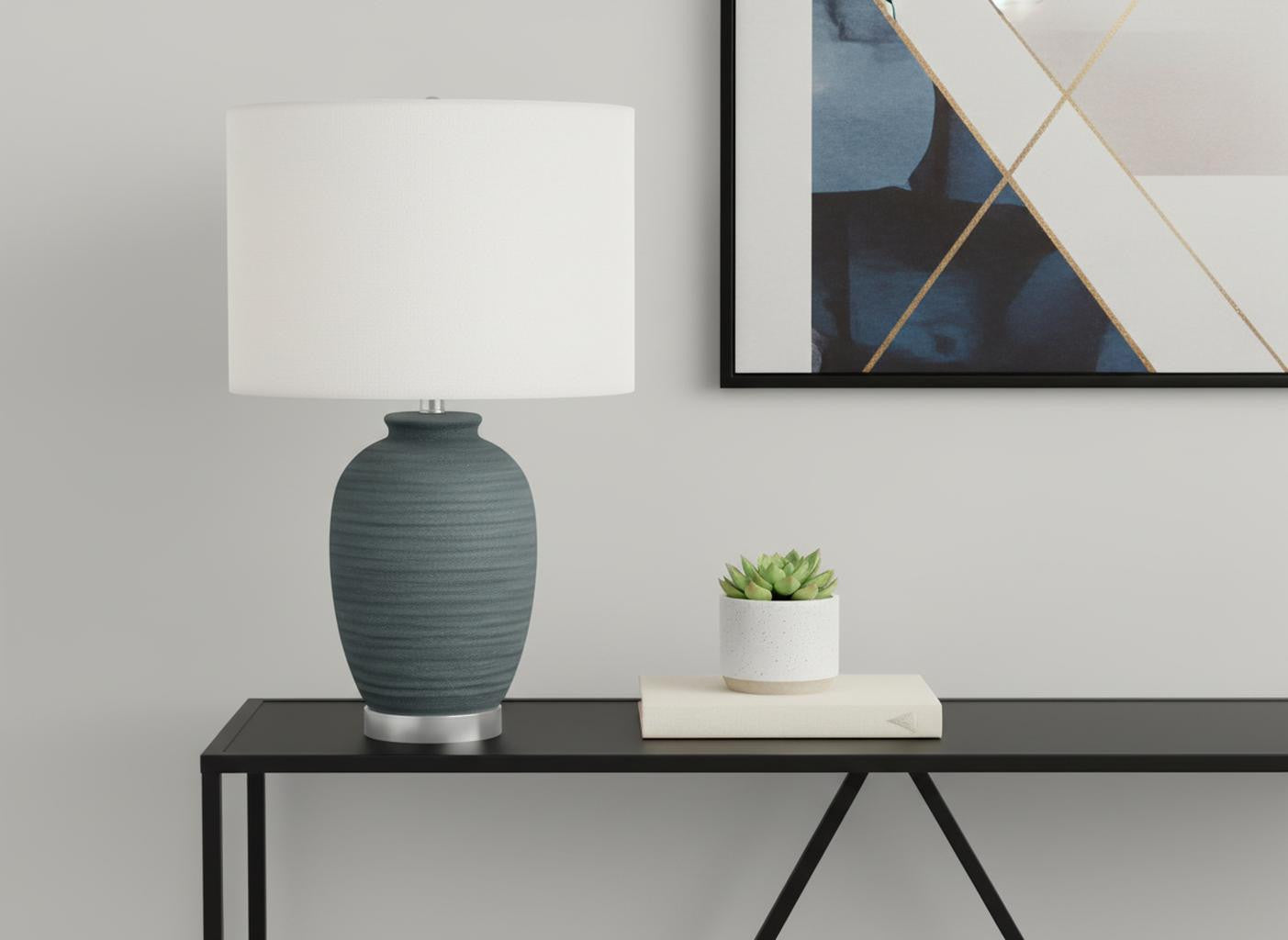 Blue & Silver Table Lamp w/ Shade