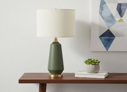 Green Geometric Table Lamp w/ Shade