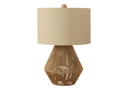 Brown Rattan Geometric Table Lamp w/ Shade