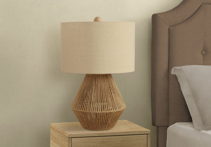 Brown Rattan Geometric Table Lamp w/ Shade