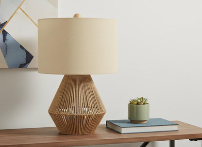 Brown Rattan Geometric Table Lamp w/ Shade