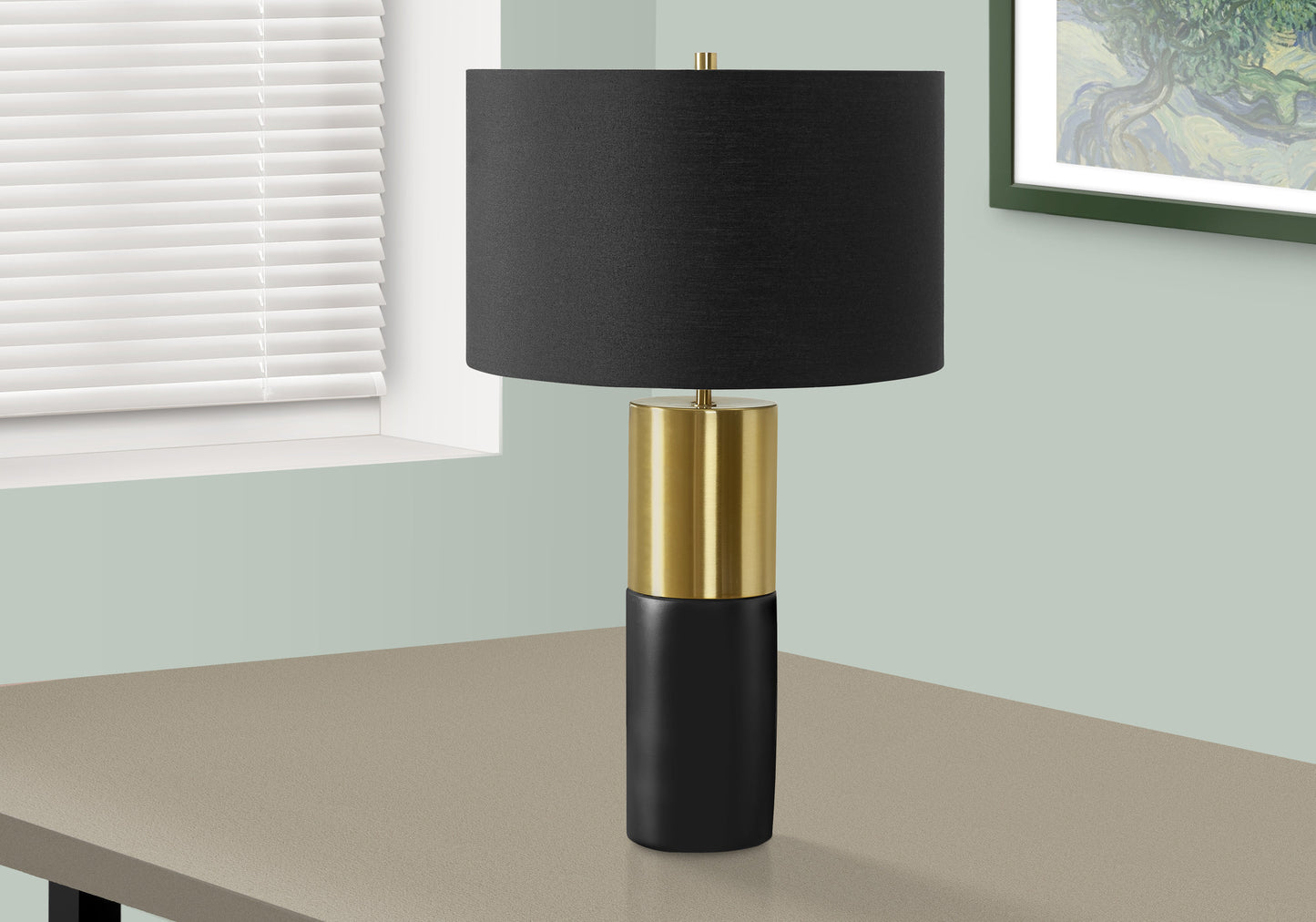 Black & Gold Concrete Table Lamp w/ Shade