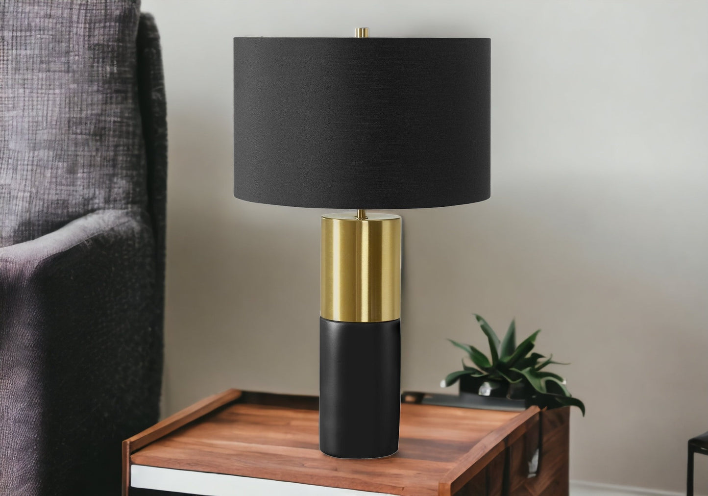 Black & Gold Concrete Table Lamp w/ Shade