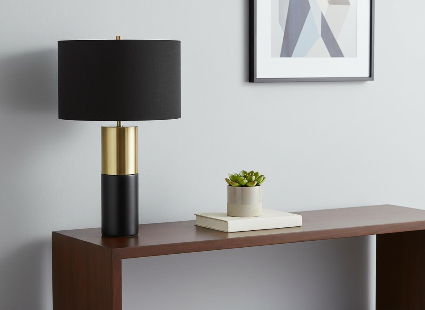 Black & Gold Concrete Table Lamp w/ Shade
