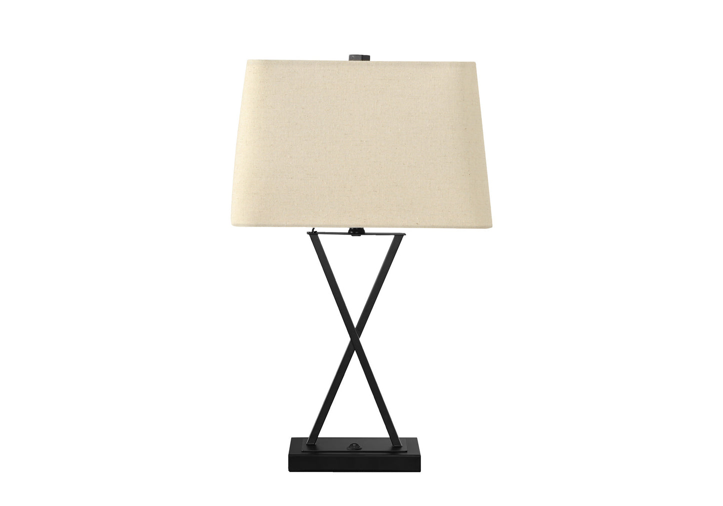 Black Geometric Table Lamp w/ Beige Shade