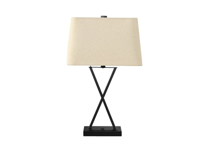 Black Geometric Table Lamp w/ Beige Shade