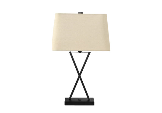 Black Geometric Table Lamp w/ Beige Shade