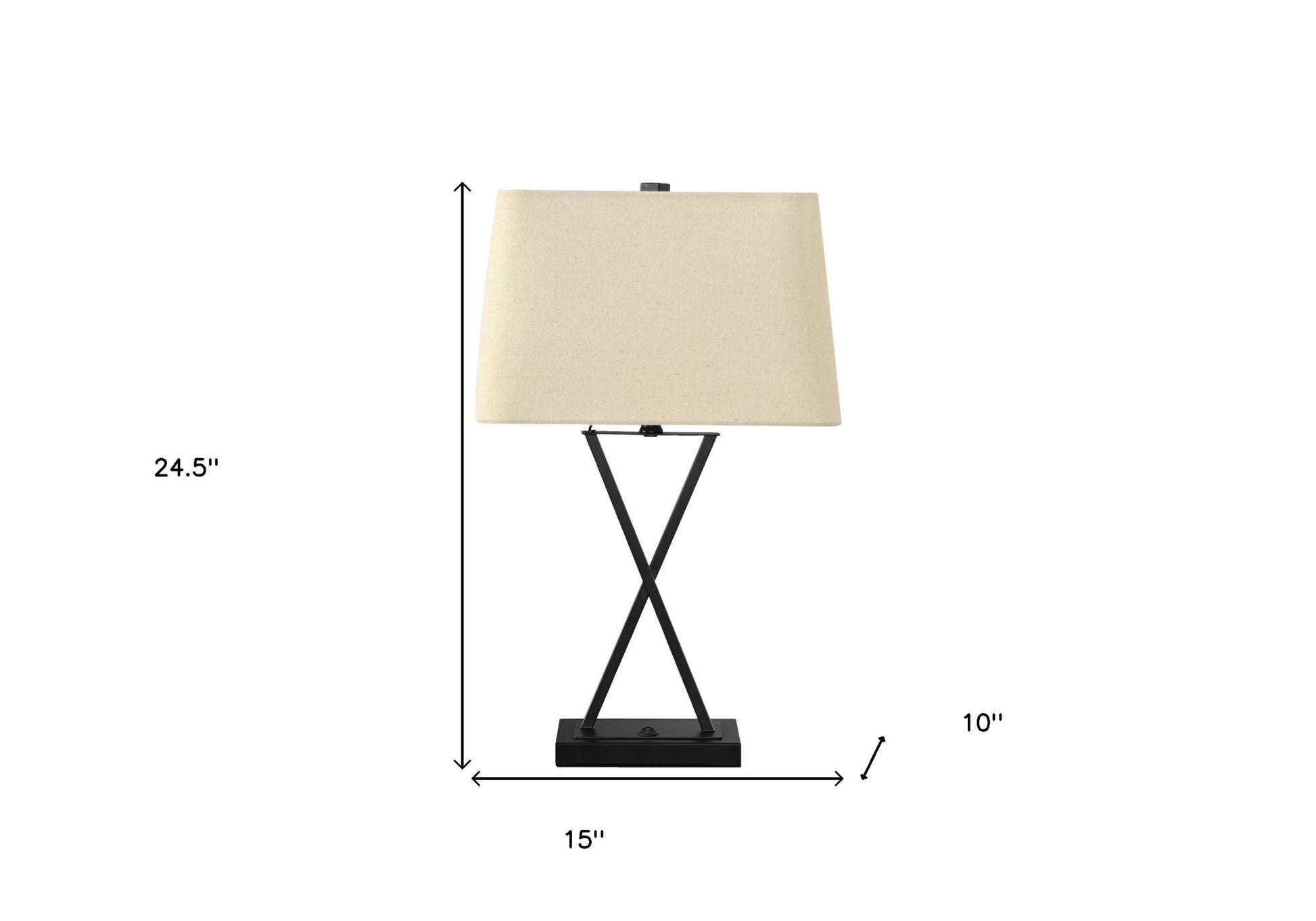 Black Geometric Table Lamp w/ Beige Shade
