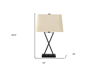 Black Geometric Table Lamp w/ Beige Shade