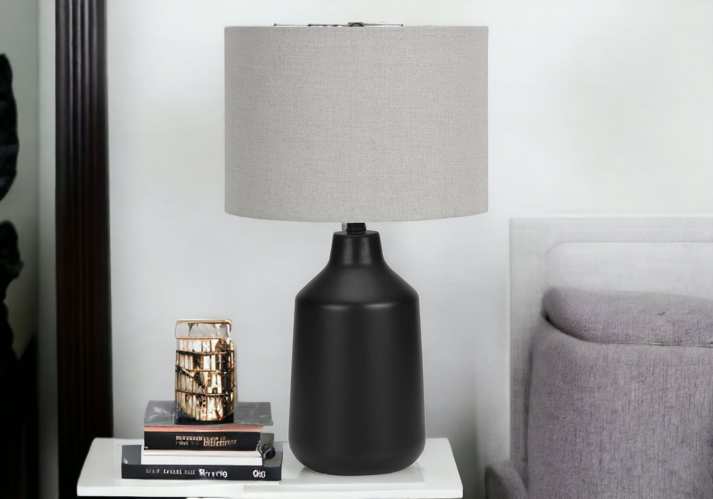 Black Concrete Urn Table Lamp w/ Shade