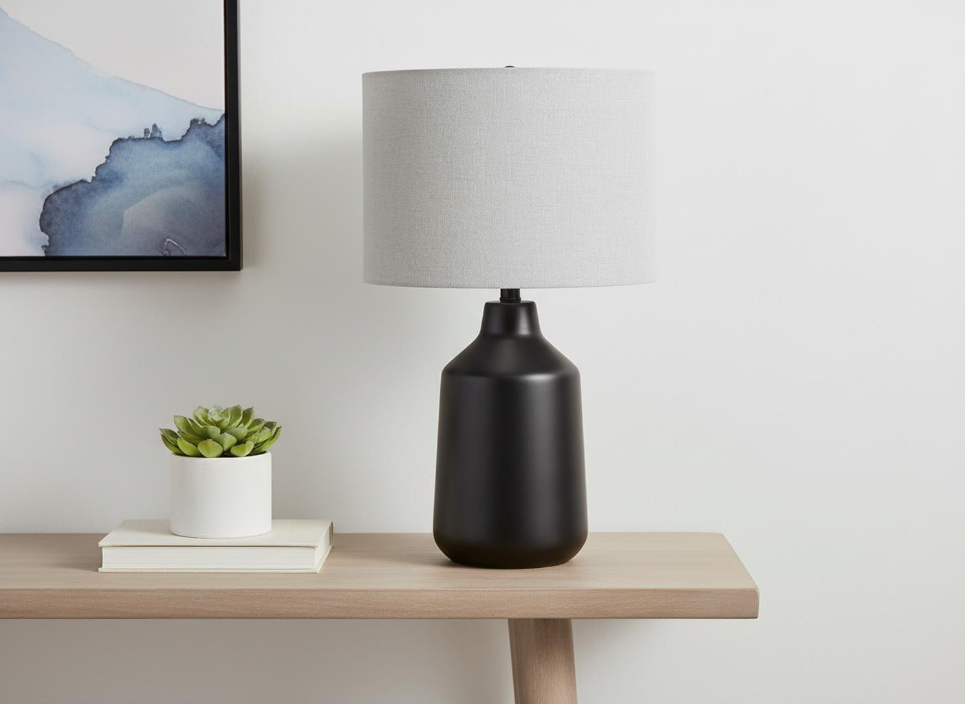 Black Concrete Urn Table Lamp w/ Shade