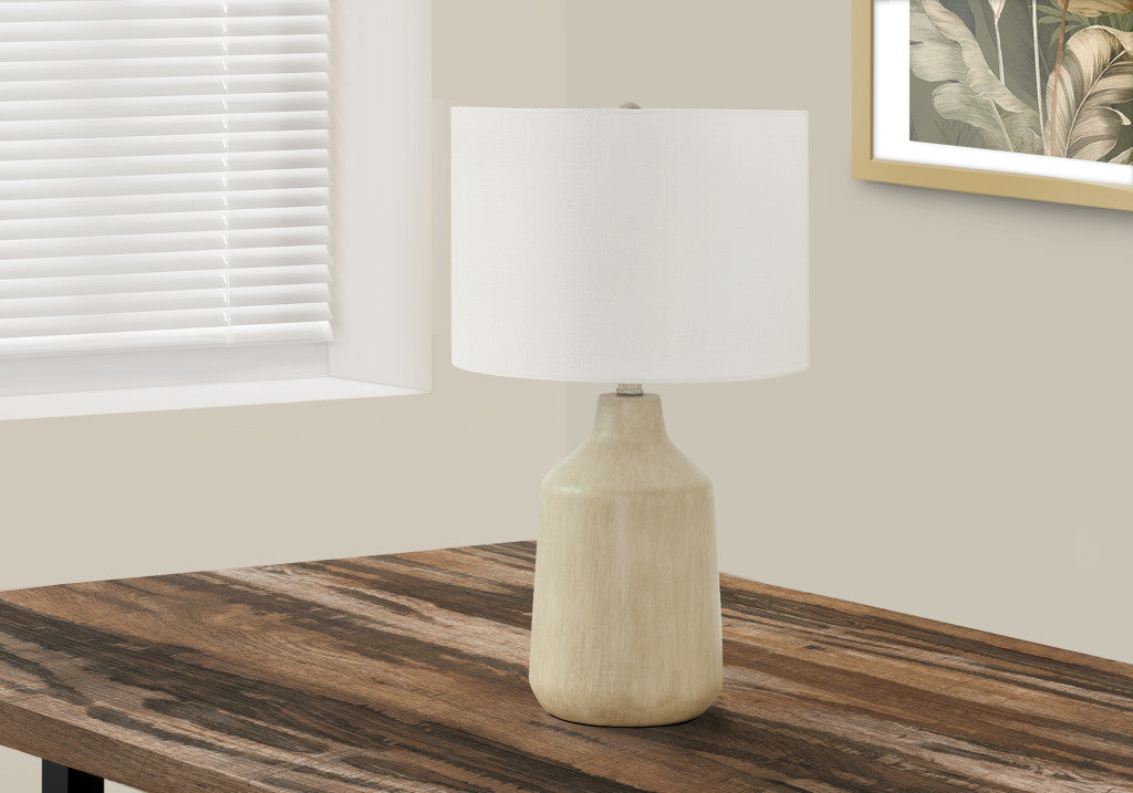 Beige Concrete Urn Table Lamp w/ Shade