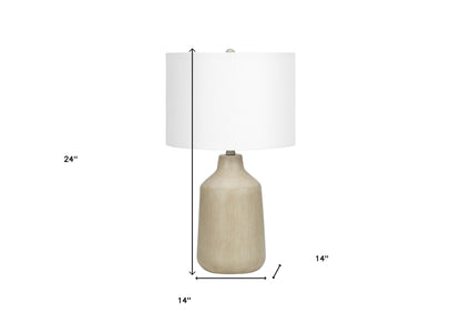 Beige Concrete Urn Table Lamp w/ Shade