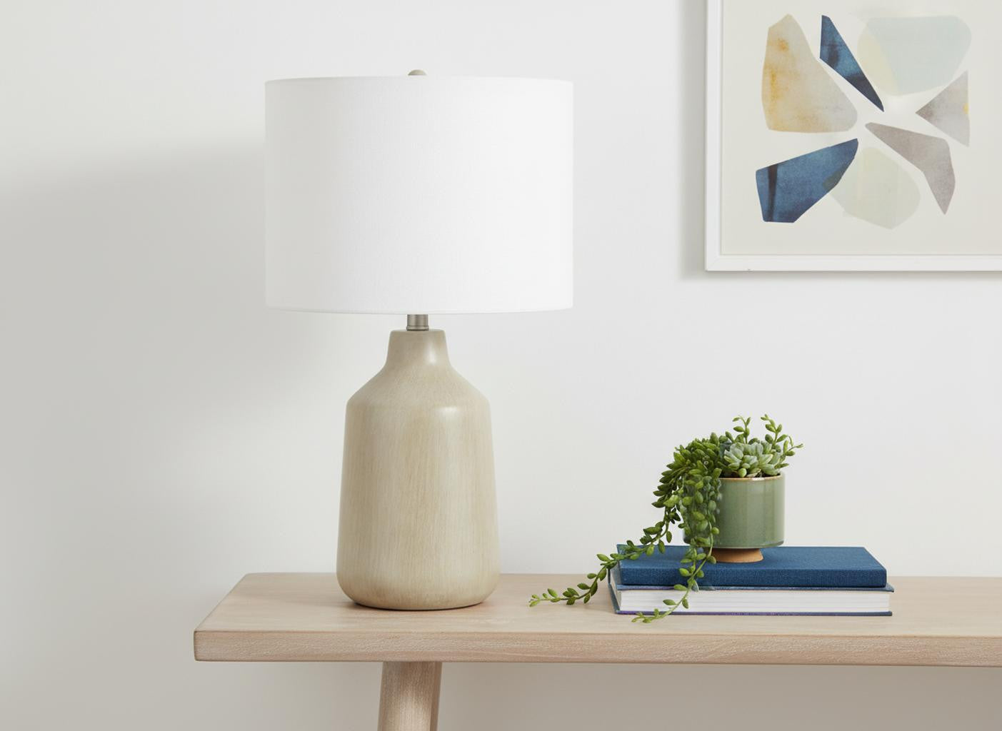 Beige Concrete Urn Table Lamp w/ Shade