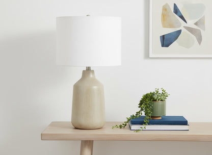 Beige Concrete Urn Table Lamp w/ Shade