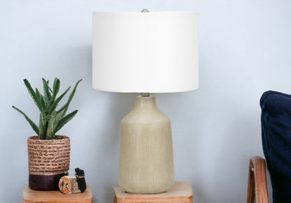 Beige Concrete Urn Table Lamp w/ Shade
