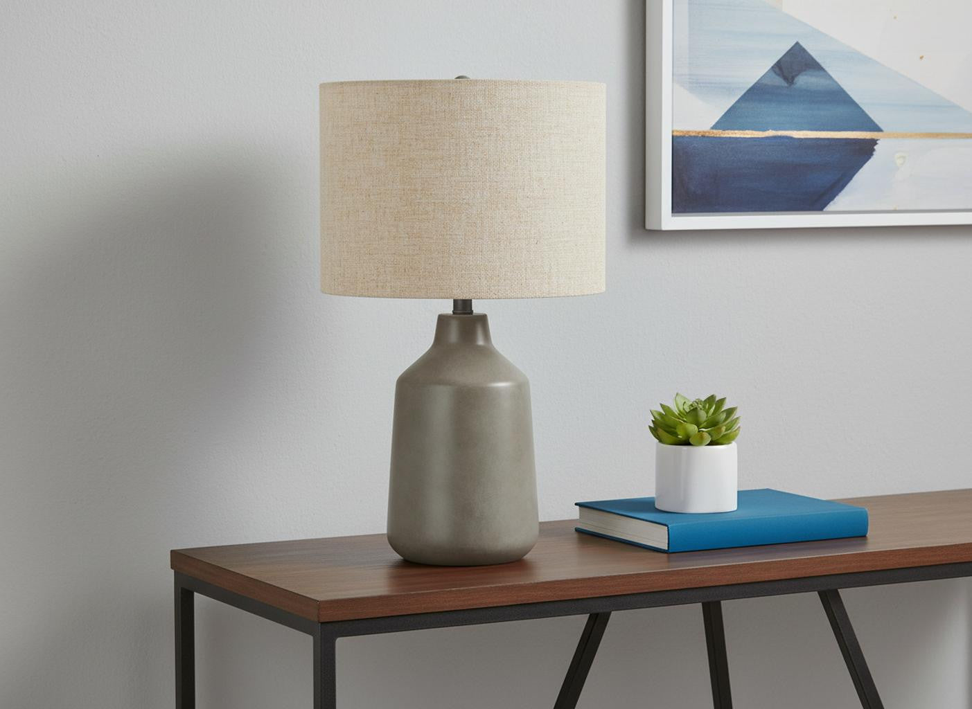 Gray Concrete Urn Table Lamp w/ Shade
