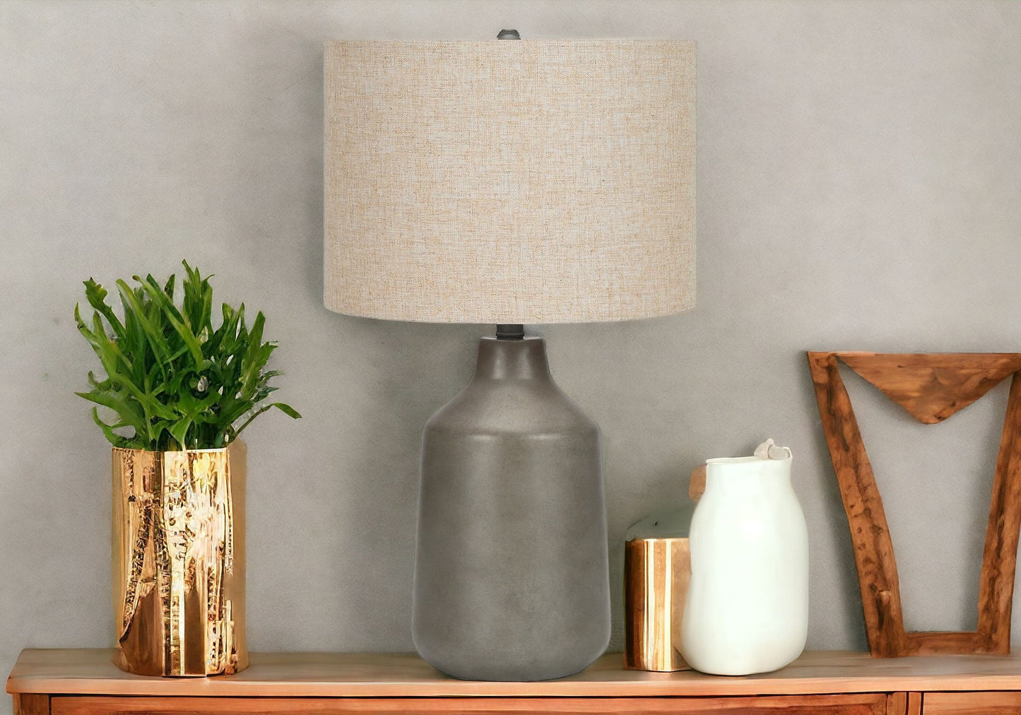Gray Concrete Urn Table Lamp w/ Shade