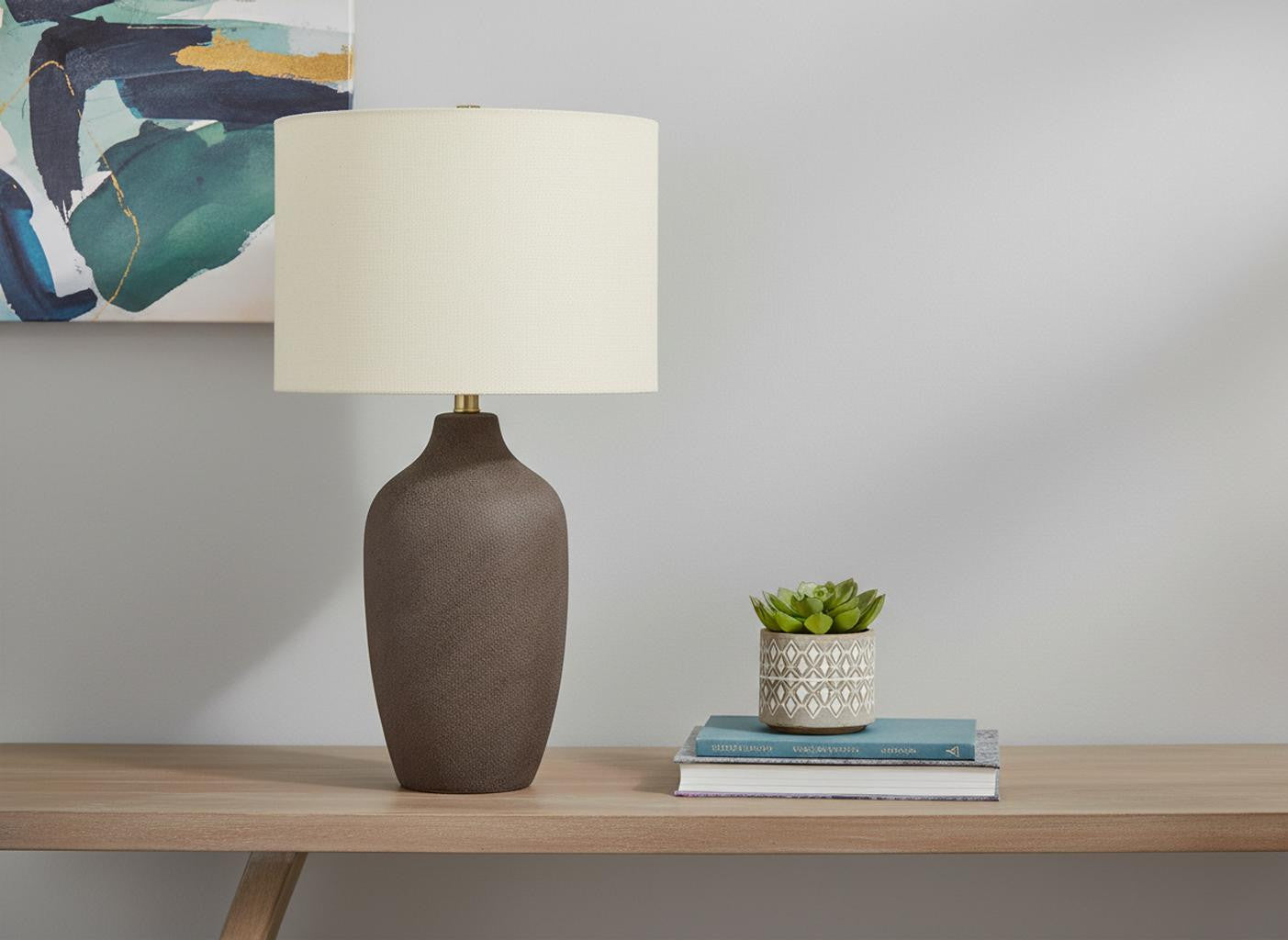 Gray Urn Table Lamp w/ Shade