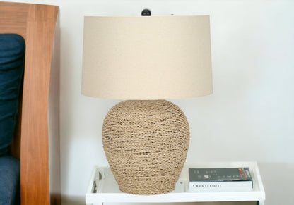 Beige Rattan Table Lamp w/ Shade