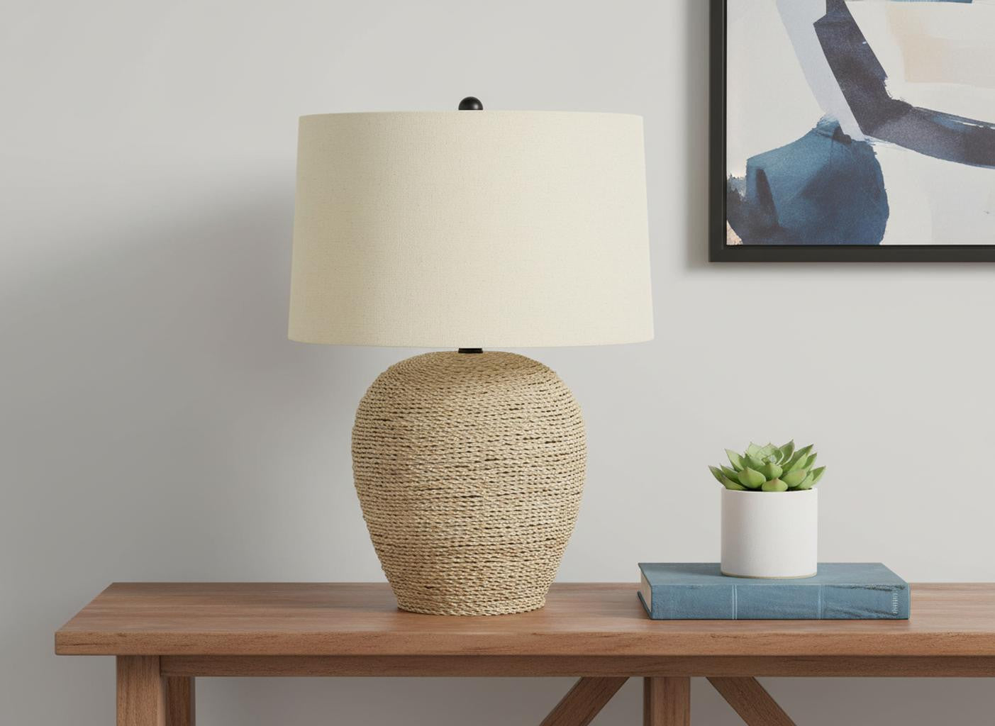 Beige Rattan Table Lamp w/ Shade