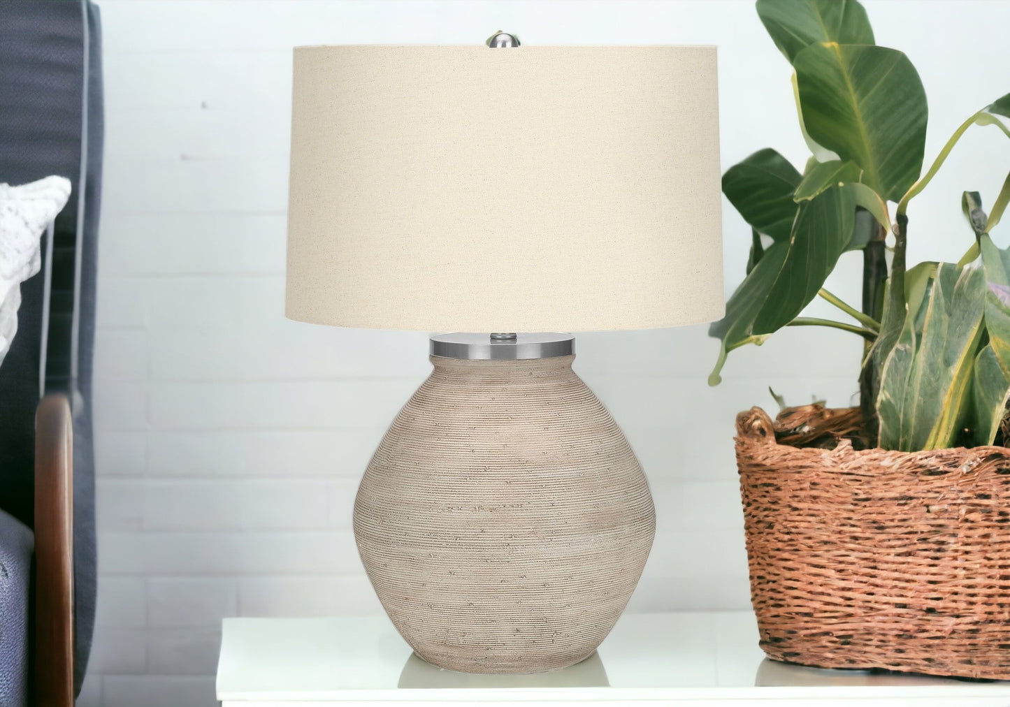 Cream Concrete Table Lamp w/ Shade