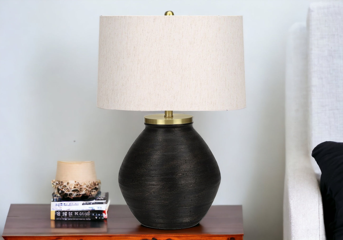 Black & Gold Concrete Table Lamp w/ Shade