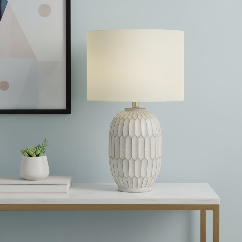 Cream Geometric Table Lamp w/ Shade