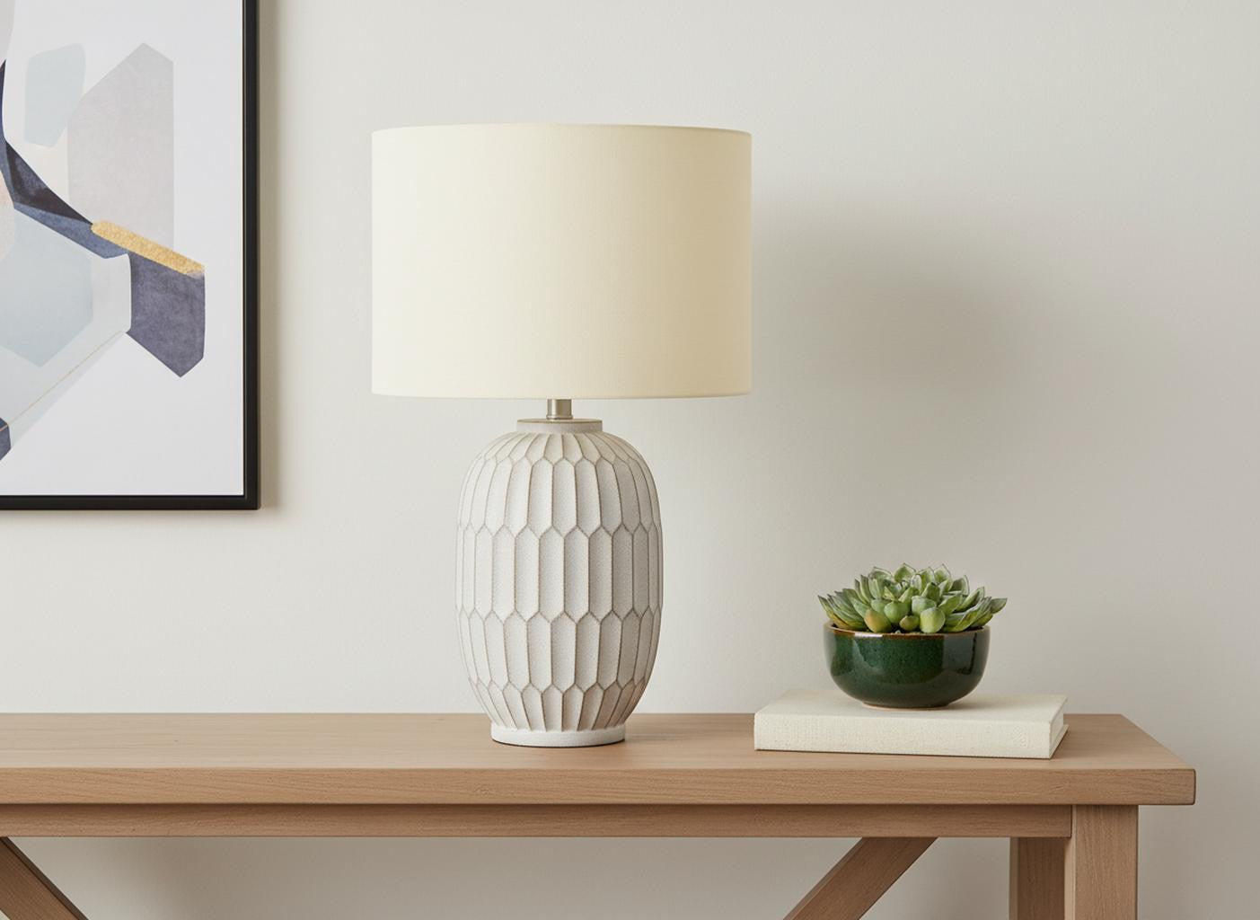 Cream Geometric Table Lamp w/ Shade