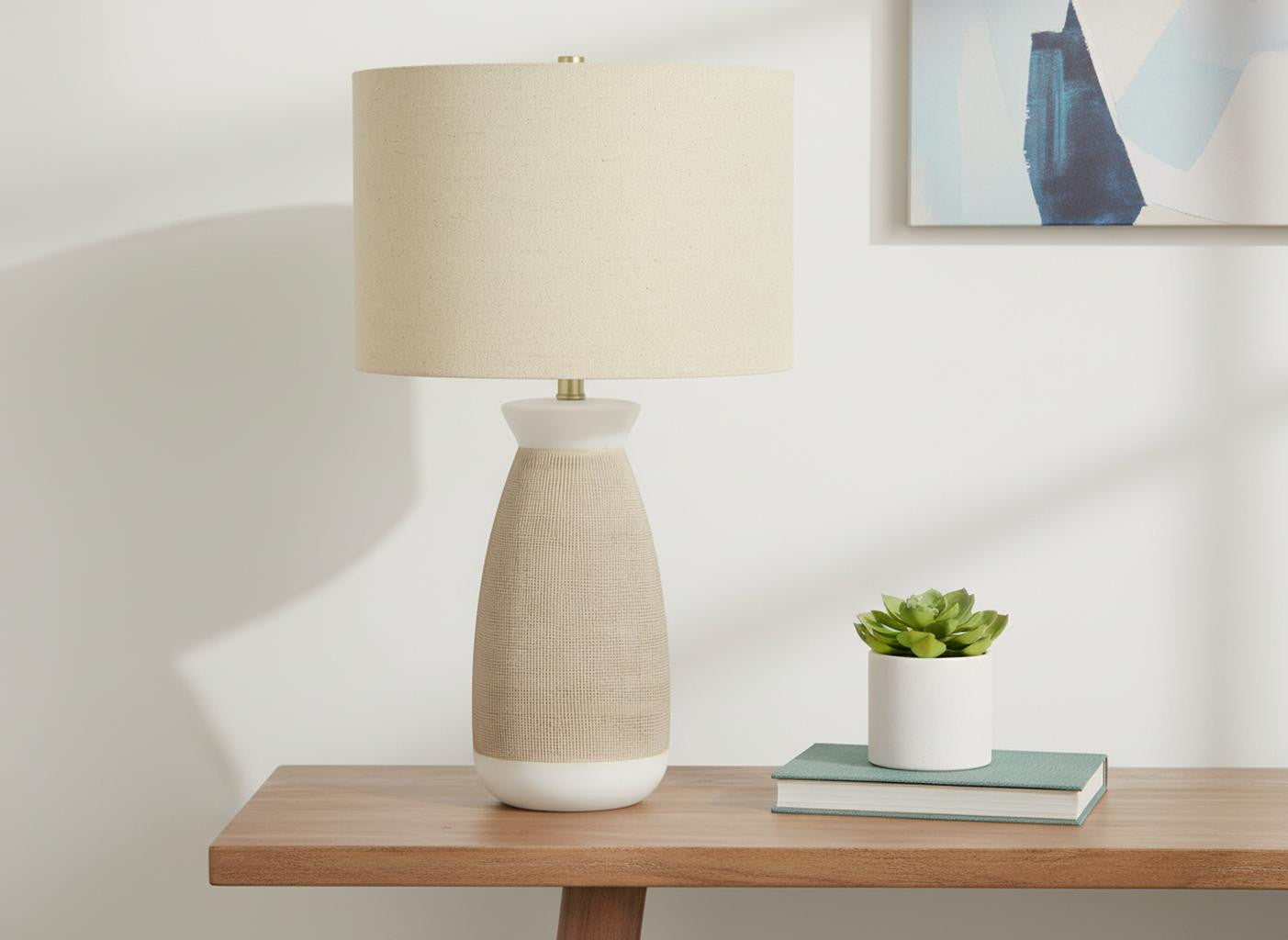 Brown & White Table Lamp w/ Shade