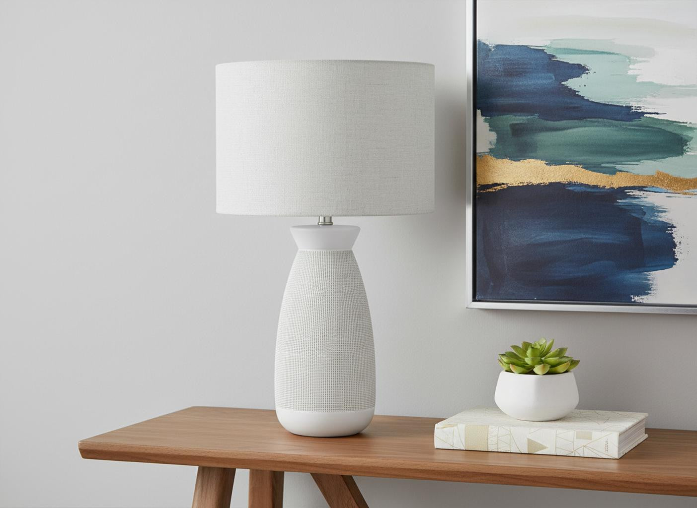 Gray & White Table Lamp w/ Shade