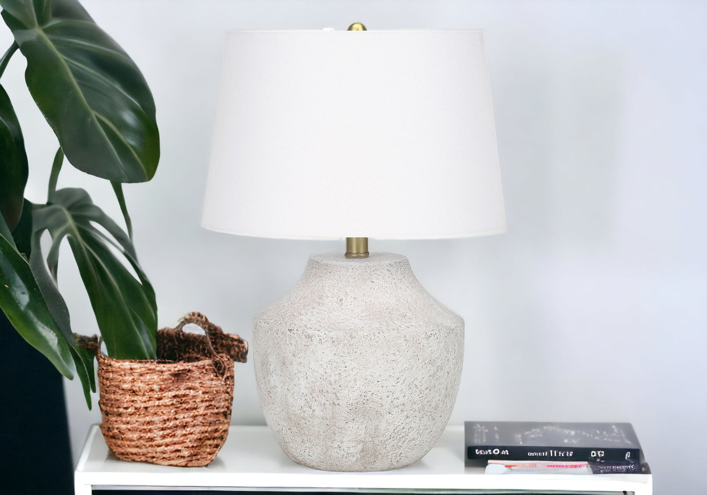 Cream Concrete Urn Table Lamp w/ Shade