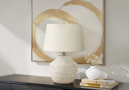 Cream Concrete Urn Table Lamp w/ Shade
