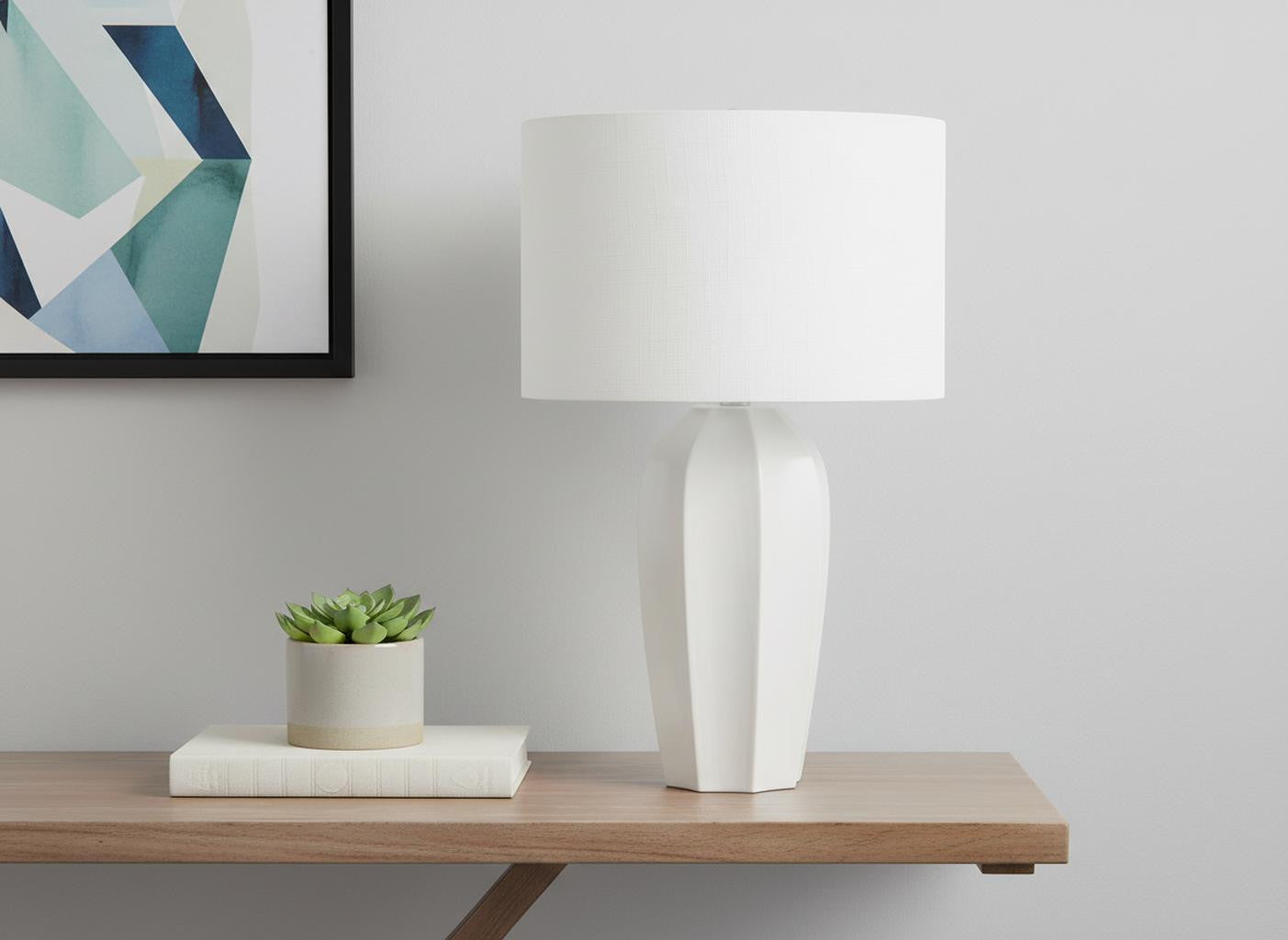 Cream Geometric Table Lamp w/ Shade
