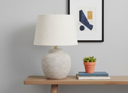 Cream Concrete Urn Table Lamp w/ Shade