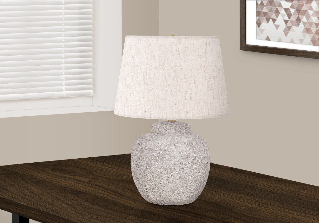 Cream Concrete Urn Table Lamp w/ Shade