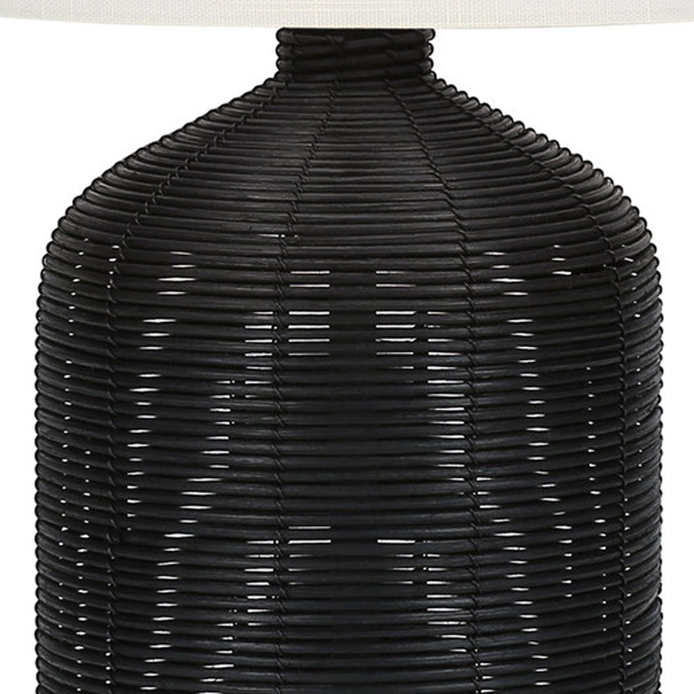 Black Rattan Table Lamp w/ Shade