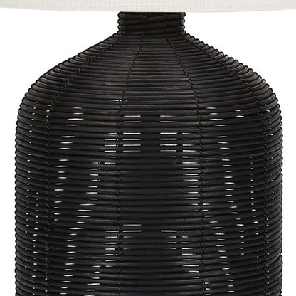 Black Rattan Table Lamp w/ Shade