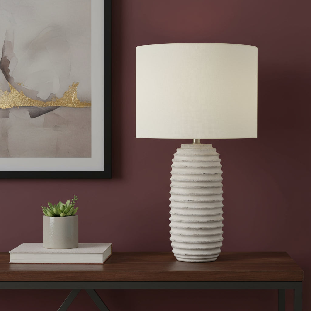 Cream Geometric Table Lamp w/ Shade