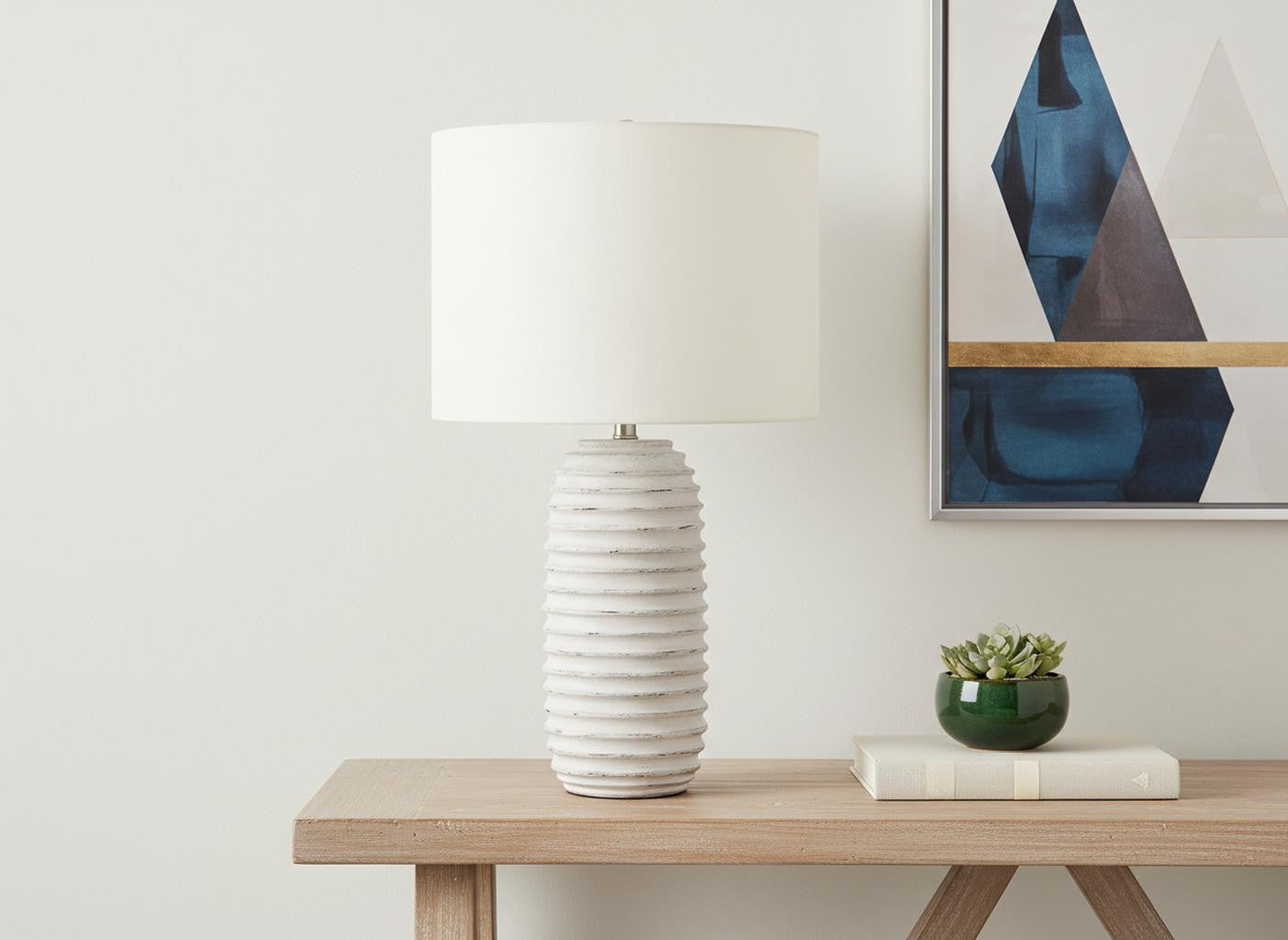 Cream Geometric Table Lamp w/ Shade