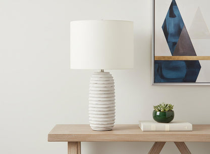 Cream Geometric Table Lamp w/ Shade