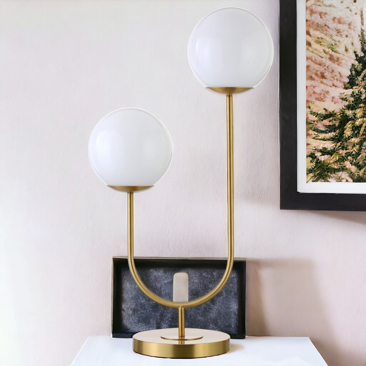 Gold Two Light Table Lamp w/ Shade