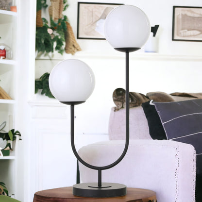 Black Two Light Globe Table Lamp w/ Shade
