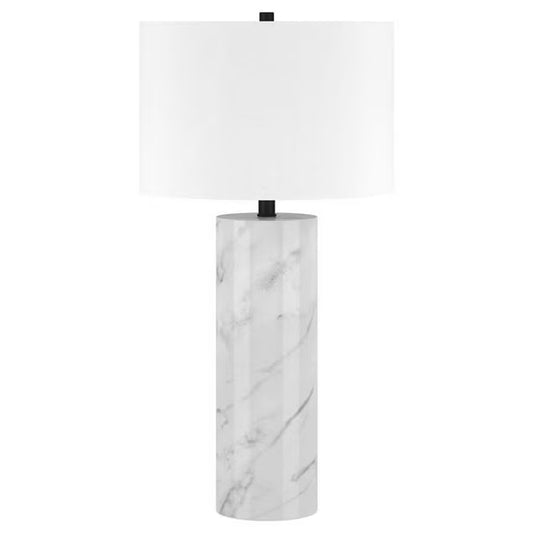 White & Gray Marble Table Lamp w/ Shade