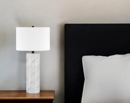 White & Gray Marble Table Lamp w/ Shade