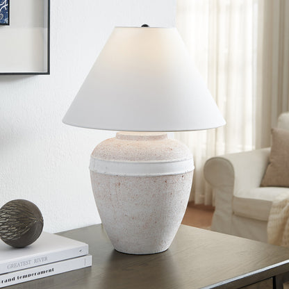 Red & White Urn Table Lamp w/ Shade