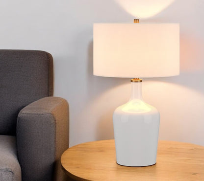 White Glass Urn Table Lamp w/ Shade