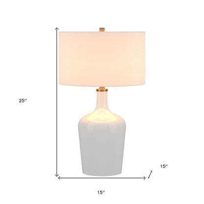 White Glass Urn Table Lamp w/ Shade