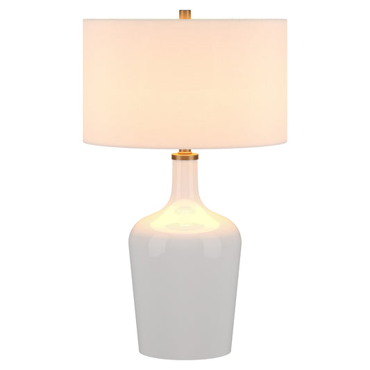 White Glass Urn Table Lamp w/ Shade